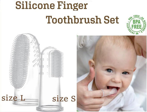 haakaa 2PK Silicone Baby Finger Toothbrush Set, 360º Bristle for Newborn Oral Gum Cleaning