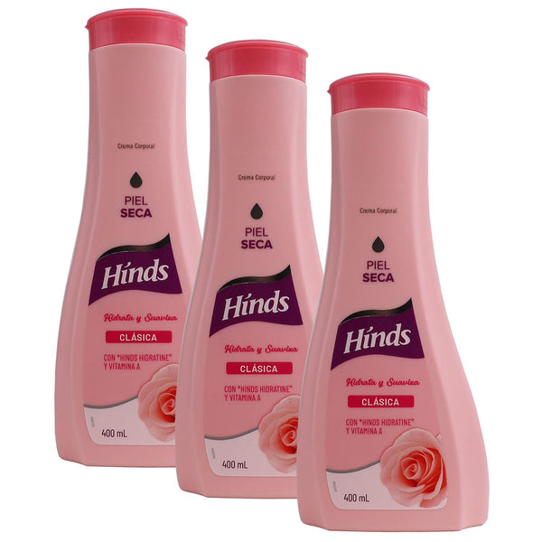 Hinds Body Lotion Clasica - Body Lotion with Vitamin A, Moisturizes & Hydrates, 3-Pack of 13.5 Oz Bottles
