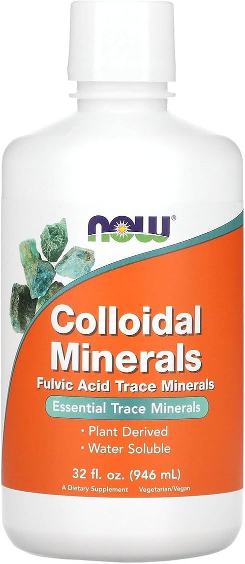 NOW Supplements Colloidal Minerals Liquid, Plant Derived, Essential Trace Minerals, 32-Ounce