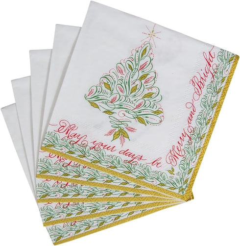 Caspari Christmas Calligraphy Paper Cocktail Napkins, Two Packs of 20