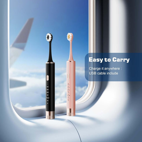 Black & Pink Electric Toothbrush for Adults, 2 Pack, USB Rechargeable Sonic Toothbrush with 12 Brush Heads