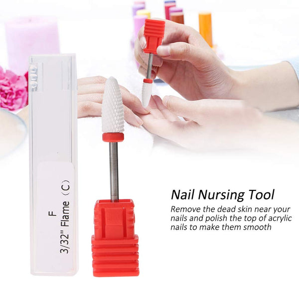 Nail Drill Bit, Ceramic Nail Grinding Head, 4 Types Round Flat for Manicure Machine