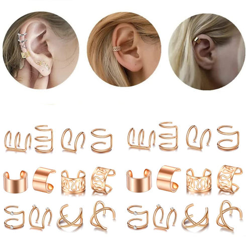 Rose Gold Hair Braids Dreadlock, 24 Pcs Non-Piercing Ear Clip Beard Beads for Women Men