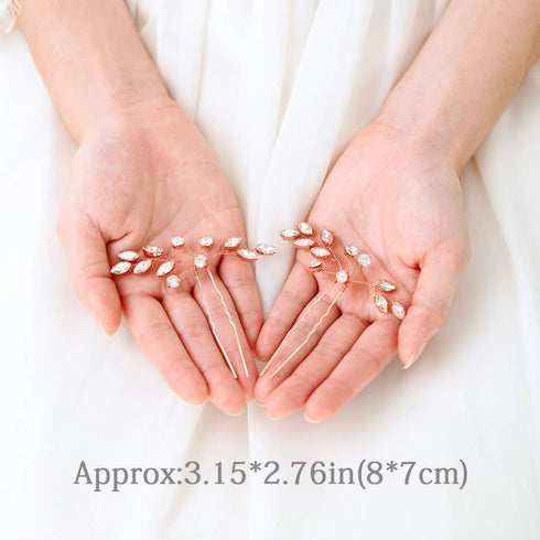Unicra Bride Wedding Crystal Hair Pins - Bridal Rhinestone Hair Pieces, Wedding Accessories for Women (Pack of 2, Rose