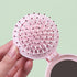Mini Folding Hair Brush with Mirror, Compact Pop Up Pocket Brush, Small Travel Size Flip Hair Brush for Purse, Pink