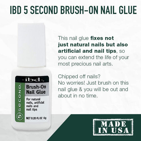 IBD 5-Second Brush On Nail Glue, Strong Quick-Dry Gel for Press Ons and Acrylic Nails, 6g, 3-Pack for Nail Repair