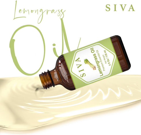 Siva Lemongrass Essential Oil - 4 Fl Oz - Natural Oil for Diffuser, Skin Care, Aromatherapy & Massage