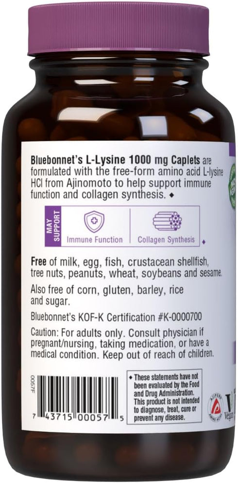 Bluebonnet L-Lysine 1000 mg Caplets, 100 Count