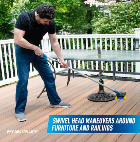 Unger Professional Lock-On Wood & Composite Deck Brush, Scrub for Outdoor Decks with Durable Dual-Bristle, Swivel Deck