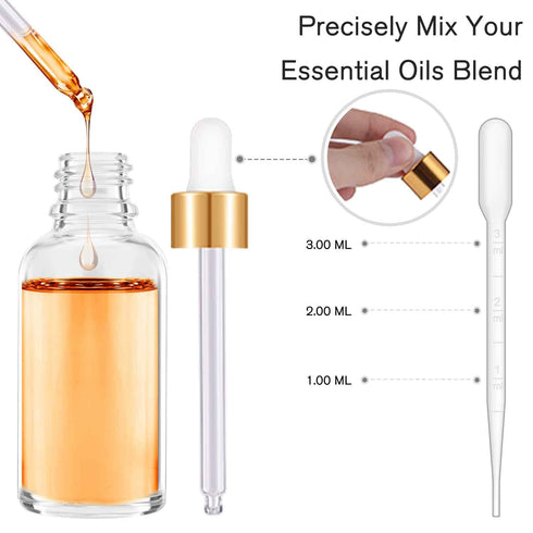 PrettyCare 4 Pack 1oz Dropper Bottles for Essential Oils - Clear Glass, Leak Proof Tincture Bottles