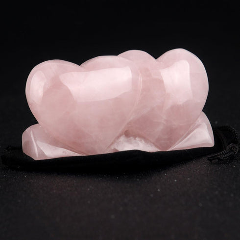 Rose Quartz Double Heart Shape Love Rock Crystal Chakra Stones for Carved Chakra Healing Reiki