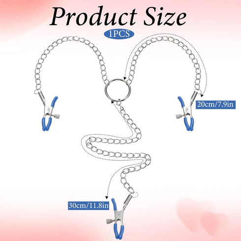 Quilax 3 Adjustable Non Piercing Nipple Clamps Y Necklace for Women Men, Body Jewelry with Soft Silicone Pads, Clips