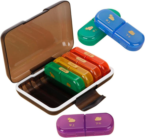 LOLIPPYY Weekly Pill Organizer 7-Day Portable Medicine Travel Case with Colorful Compartments and
