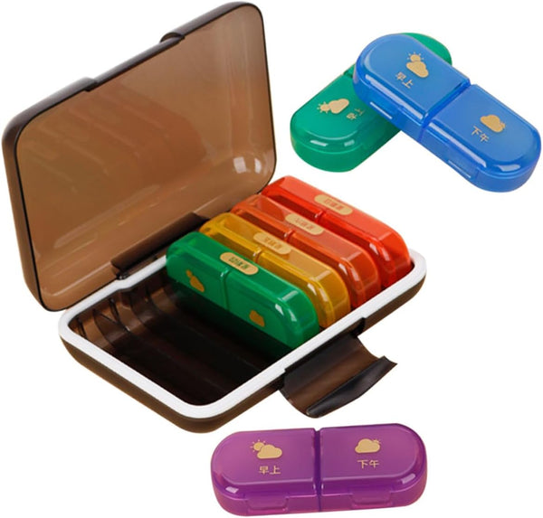 LOLIPPYY Weekly Pill Organizer 7-Day Portable Medicine Travel Case with Colorful Compartments and