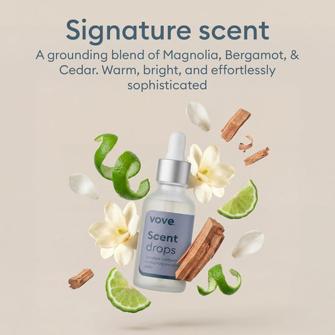 Packaging Vove Signature Scent Drops, Magnolia Bergamot Cedar - Laundry Fragrance Oil with Glass Dropper, Scent