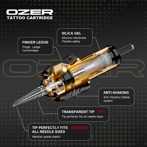 OZER Tattoo Cartridge - #1207RM(0.35mm) 20Pcs Disposable Needles with Membrane Safety Cartridges