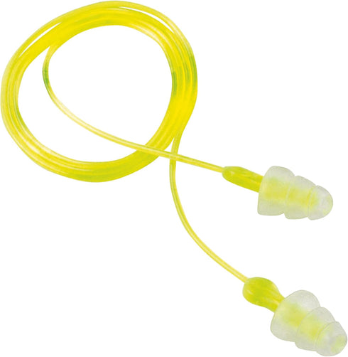 Peltor Sport Tri-Flange Corded Reusable Earplugs, 3 Pair, NRR 26 dB, Comfortable Fit, Neon Yellow