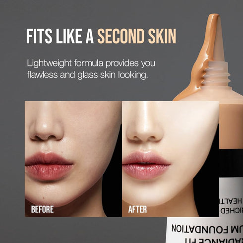 Radiance Fit Serum Foundation, Flawless Coverage, Dewy Finish, Long-lasting, Korean Makeup (C01 Porcelain, 1.05 Oz.)