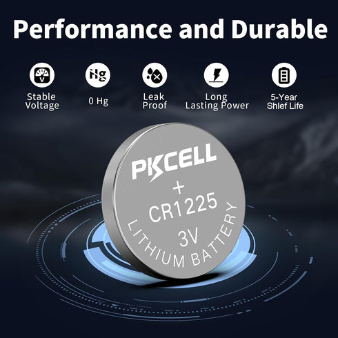 PKCELL CR1225 3V 1225 3V 5-Year (5 Count) Lithium Battery CR Button Batteries for Thermometer Shelf Life