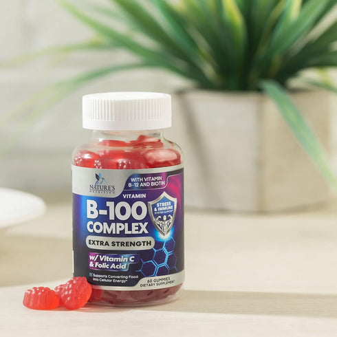 Super B Complex Gummies with Vitamin C & Folic Acid, Extra Strength Vitamin B Gummy Supplement - 60 Gummies