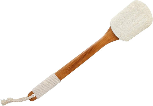 Leotruny 100% Natural Exfoliating Loofah with Long Wooden Handle Shower Back Brush (Off-White, 1 Pack)