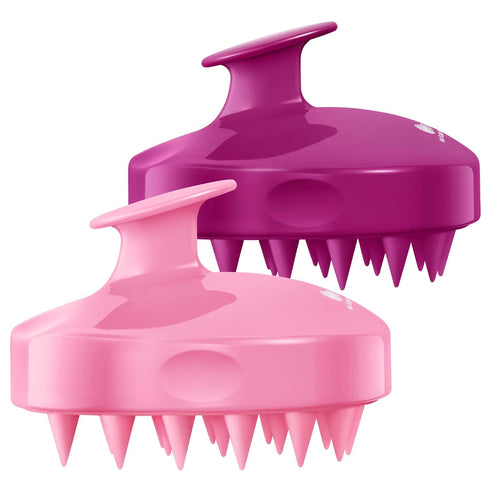 HEETA Hair Scalp Massager Shampoo Brush, 2 Pack with Soft Silicone Bristles for Dandruff Removal, Waterproof (Pink &