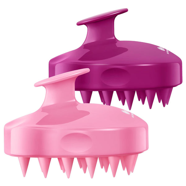 HEETA Hair Scalp Massager Shampoo Brush, 2 Pack with Soft Silicone Bristles for Dandruff Removal, Waterproof (Pink &