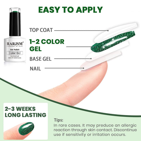 RARJSM Glitter Gel Polish, Olive Green Sparkly Nail Polish for Manicure, UV LED Cure Gel Nail Art, 7.5ML