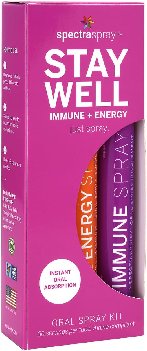 Spectraspray Travel Wellness Kit - Immune Support & B12 Vitamin Liquid Oral Spray, Vegan & Gluten Free