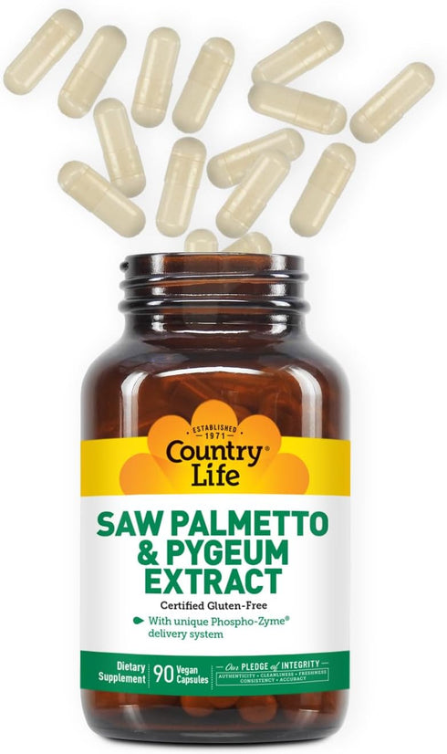 Country Life Saw Palmetto & Pygeum Extract, 90 Capsules, Prostate Health Supplement for Men's Health