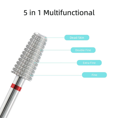Mini 5 in 1 Nail Drill Bit, 10mm Tapered Drill Bits for Nails, Professional Safety Carbide Nail Bits