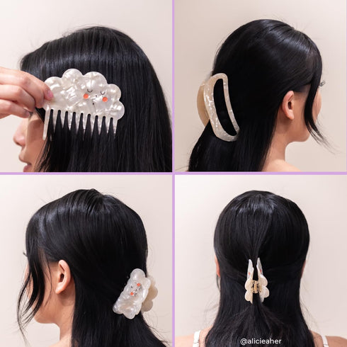 INH Hair Claw Clips & Wide Tooth Comb Set, 3 pc Aesthetic Iridescent Hair Accessories