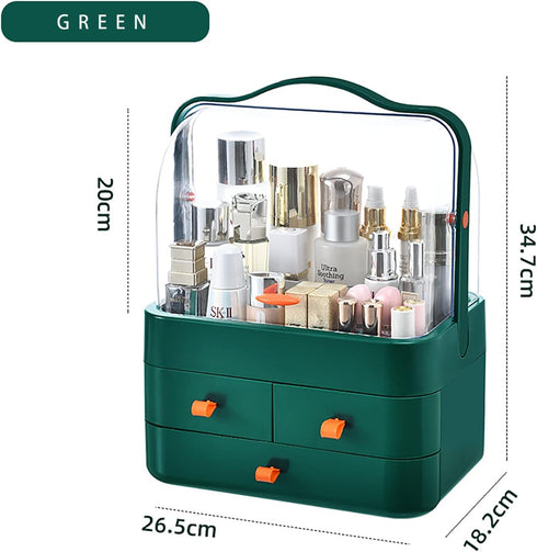 Large Capacity Makeup Organizer with Lid - Preppy Skincare Organizer, Cosmetic Storage Box & Display Cases (Green)