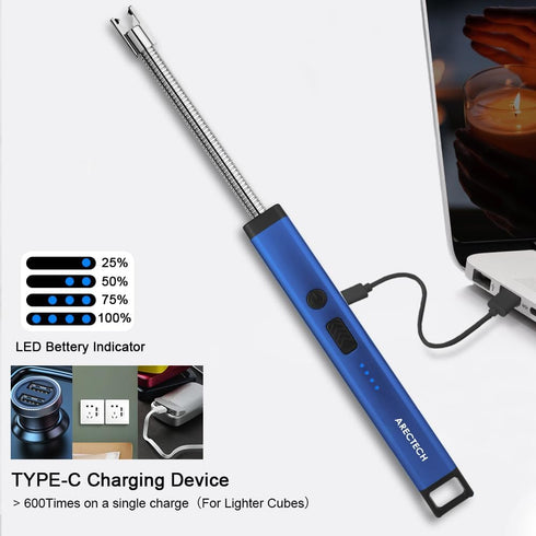 ARECTECH Electric Candle Lighter Rechargeable USB Arc Lighters for Camping Fireworks Christmas Birthday Gifts with LED