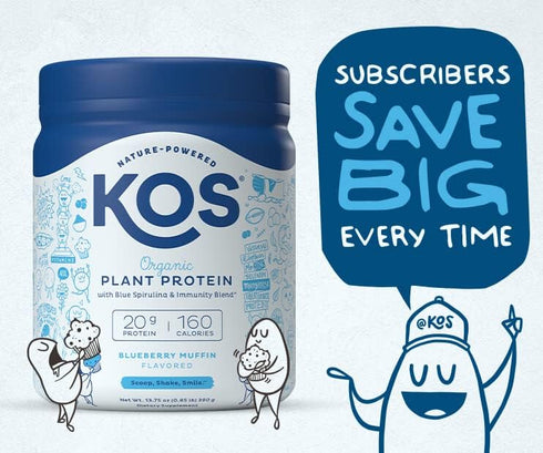 KOS Plant Based Protein Powder - Blueberry Muffin, Organic Pea Protein Superfood, Vegan Meal Replacement, 10 Servings