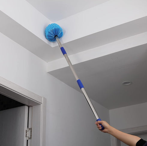 Cobweb Duster with Pole, 4-feet Ceiling Fan Duster with Medium Stiff Bristles for Indoor and Outdoor Use