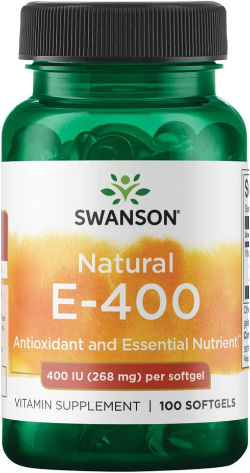 Swanson Natural Vitamin E, 400 IU, Dietary Supplement for Daily Antioxidant Support, 100 Softgels
