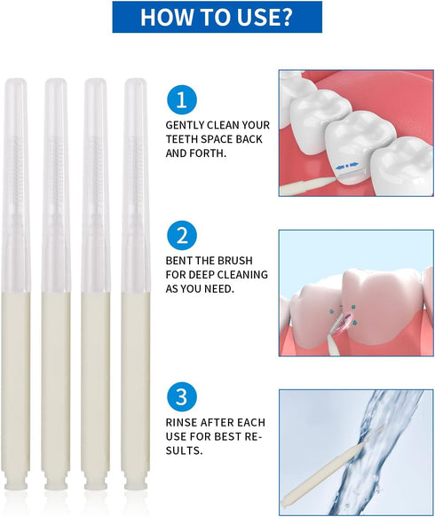 Interdental Brush, 80pcs Disposable Toothpick Dental Flossing Tools, Oral Hygiene Flosser Tooth Cleaning Head (White