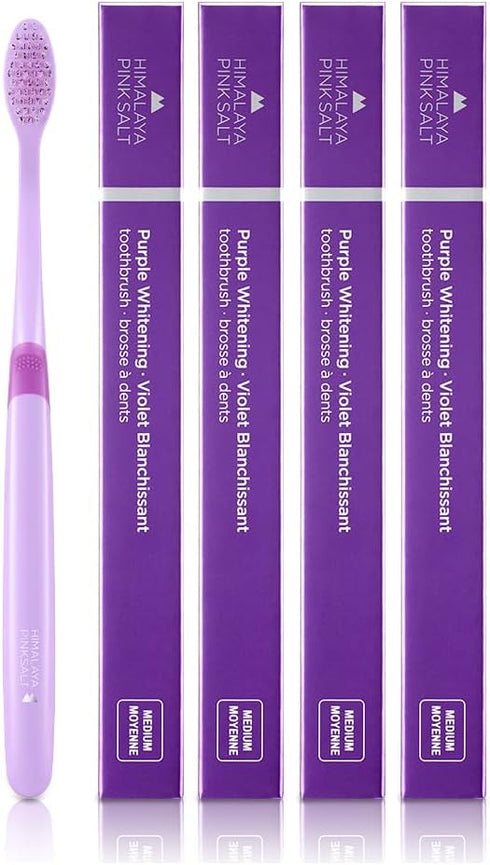 Purple Whitening Toothbrush 4 Count - Medium Toothbrushes for Adults, High Strength Bristle for Teeth Plaque Removal
