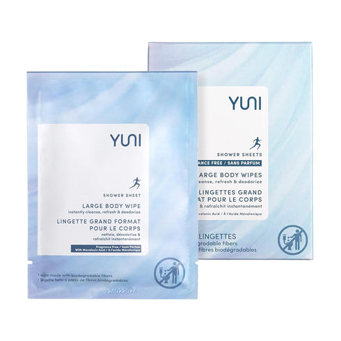 YUNI Beauty Large Unscented Body Wipes (12 Count) - Super Soft Moist Showerless Wipes for Travel