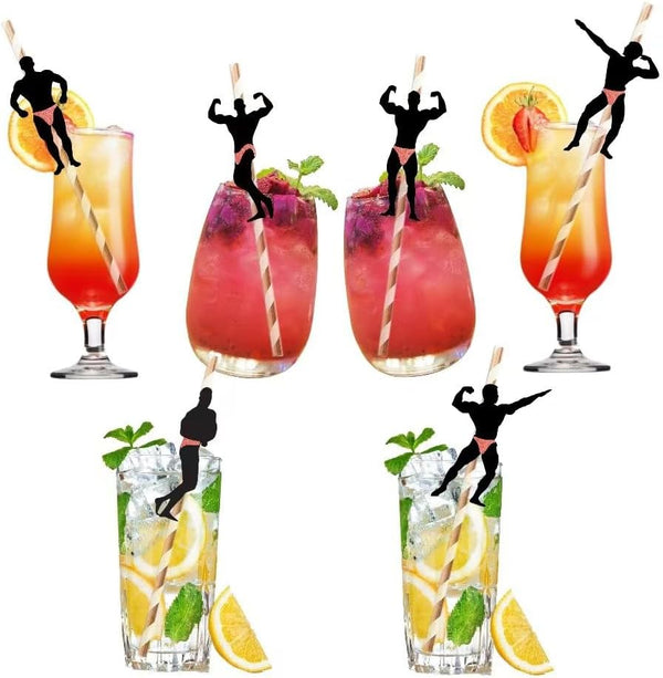 Bachelorette Naughty Straws - 24pcs Stripper Pole Dancer Paper Straws for Hens Girls Night Decoration