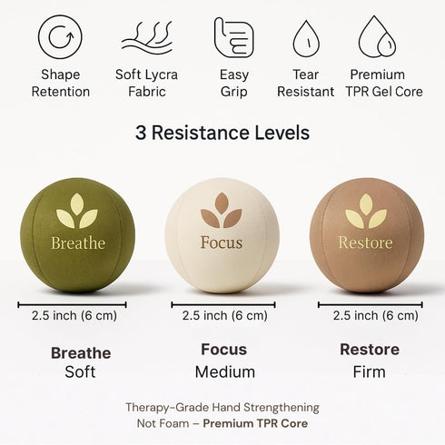 MellowMinds 3-Pack 3 Set Stress Balls for Adults Therapy & Sensory Balls for Stress Relief, Lycra + TPR, Anxiety