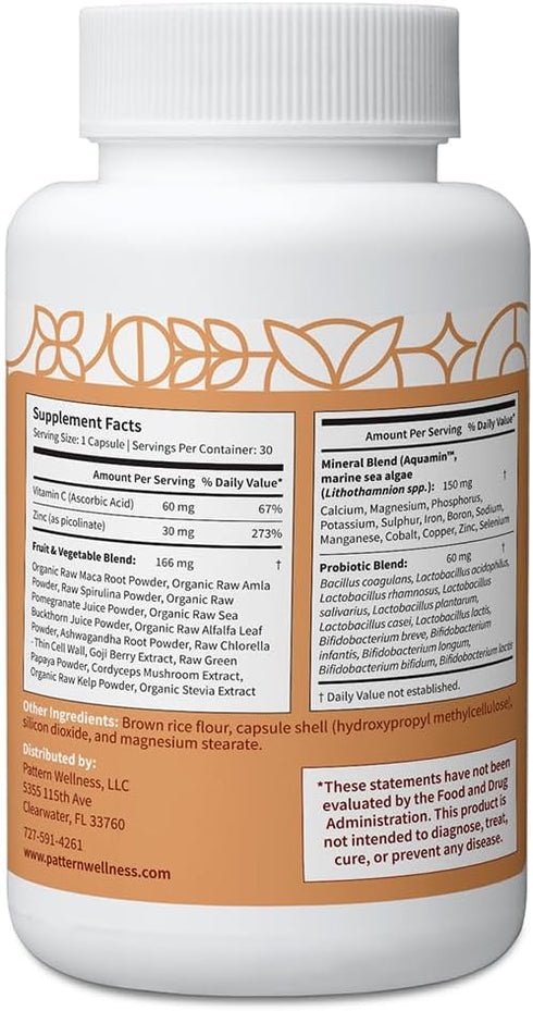 Immune, 30 Pattern Wellness Zinc Complex Supports Skin & Digestive Health High Absorption Zinc with Vitamin C