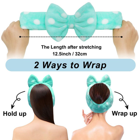 Shintop Sweet Super Soft Caroset Polka Dots Wash Cosmetic Headband Hairlace, Green