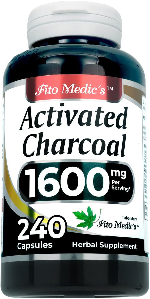 FITO MEDIC'S Lab Activated Charcoal Pills, 1600 mg per Serving, 240 Caps for Ultra High Absorption