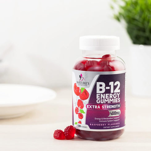 Vitamin B12 Energy Gummies - 120 Gummies, Extra Strength 4500 mcg for Metabolism & Nervous System Support