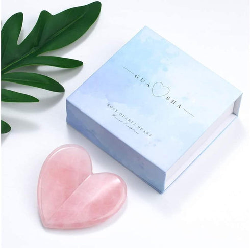 ZHDECOR Healing Crystal Rose Quartz Heart Love Massage Tool Natural Gemstone Gua Sha Board Facial Scraping Massager