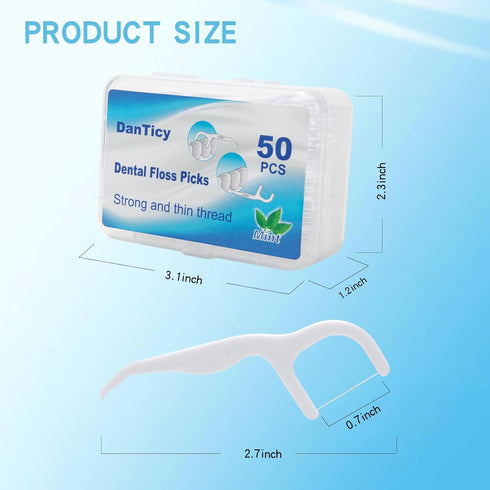 Extra Strong Dental Floss Picks - Professional Clean Flosser Picks, Easy Grip Handle, Fresh Mint, 50 Count