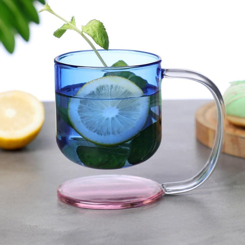 YIIABSLEP 2PC color suspended high borosilicate glass mug, breakfast milk coffee cup, office side handle glass cup