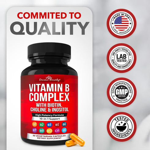 Divine Bounty Super B Complex Vitamins - All B Vitamins Including B12, Support Healthy Energy Metabolism